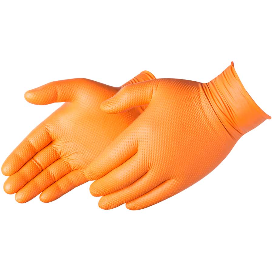 Orange Max-Grip Tread Ribbed Nitrile Gloves